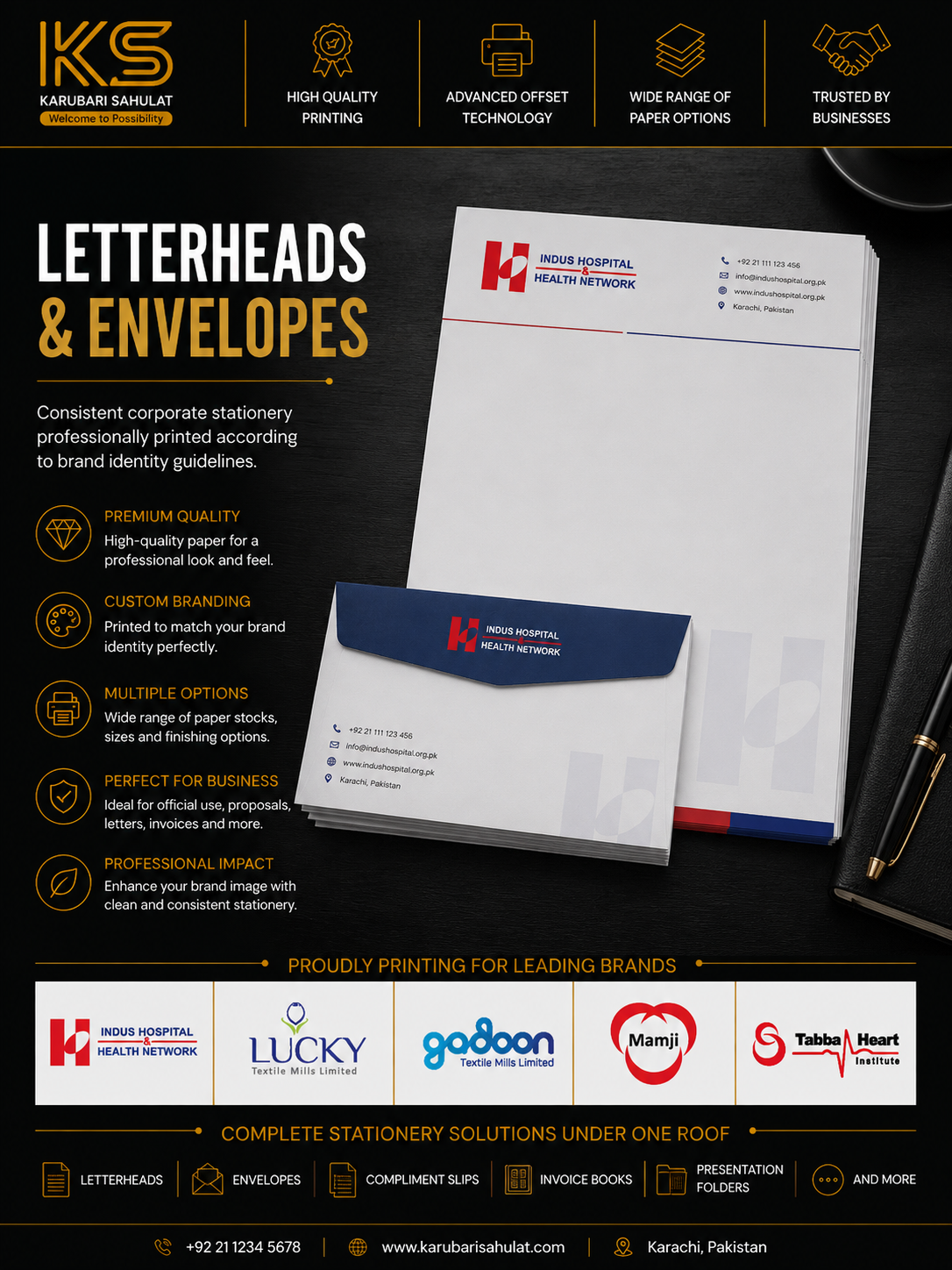 Corporate letterheads and envelopes