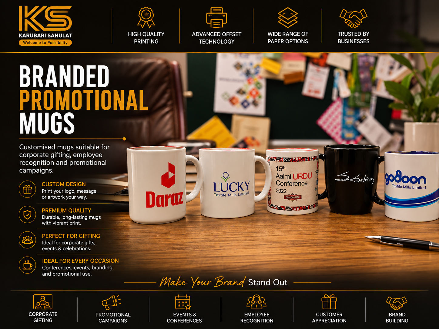Custom promotional mugs